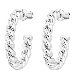 WHITE GOLD OVER STERLING TWISTED HOOP EARRINGS ONE INCH